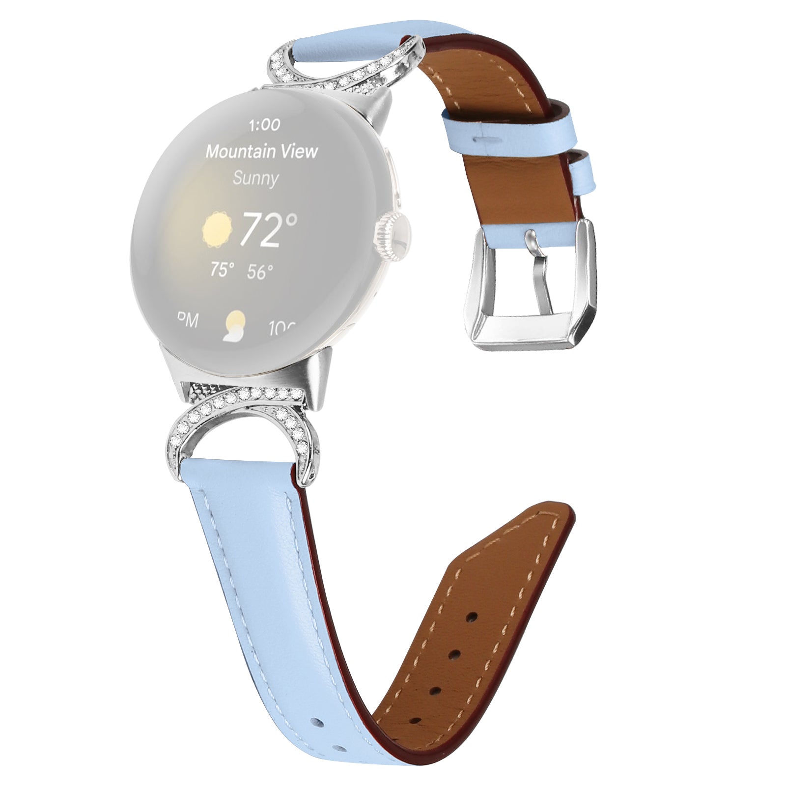 For Google Pixel Watch 2 Pixel Watch Replacement Strap Rhinestone Decor D-shape Connector Split Leather Wrist Band with Silver Buckle For Google Pixel Watch 2 Pixel Watch Replacement Strap Rhinestone Decor D-shape Connector Split Leather Wrist Band with Silver Buckle